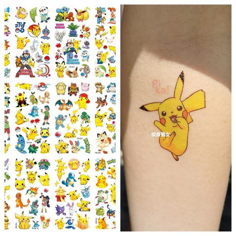 

12pcs/bag Pokemon Tattoo Stickers Waterproof Cute Pikachu Sticker Funny Cartoon Kids Girls Christmas Birthday Gift reward Toy