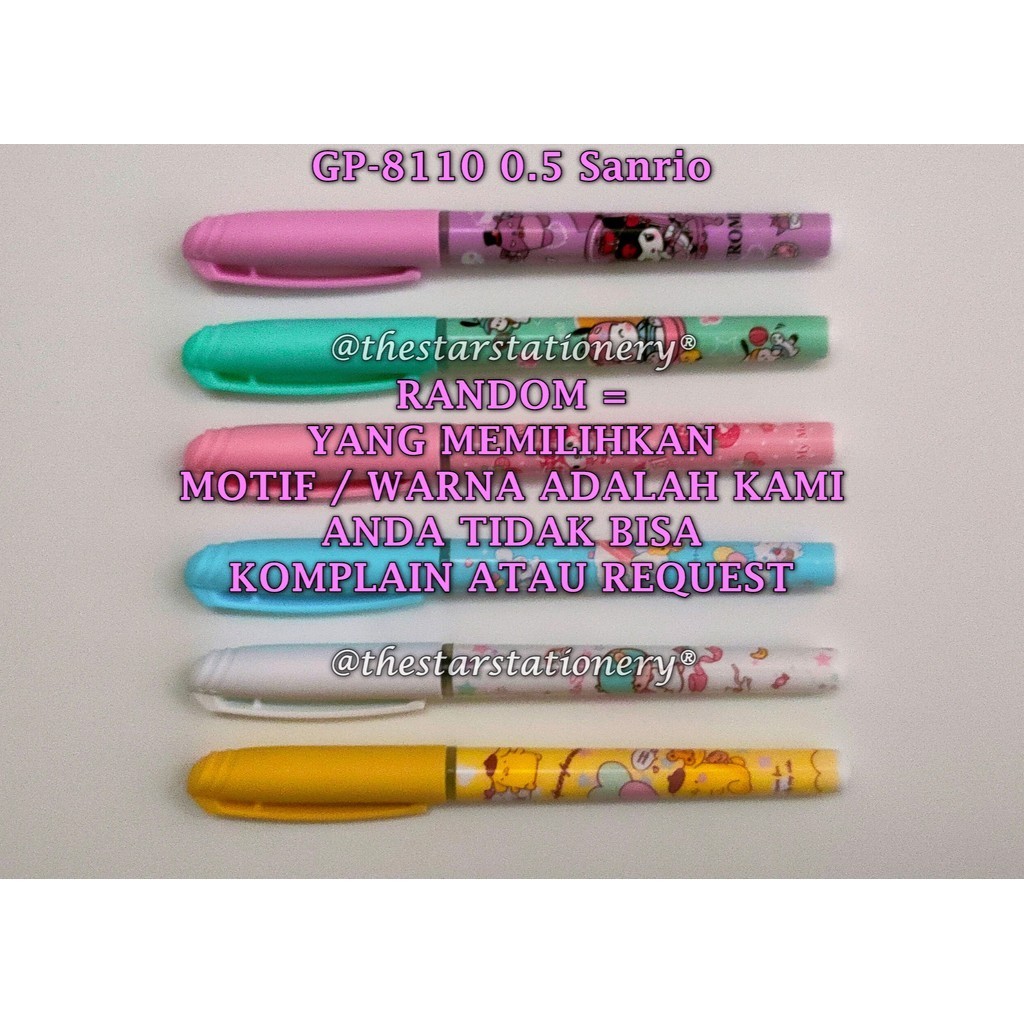 

(1 Biji) GROSIR Bolpen Sanrio GP-8110 0.5 mm Gel Pen Hitam / Gel Pen Sanrio GP8110 (1 Biji)
