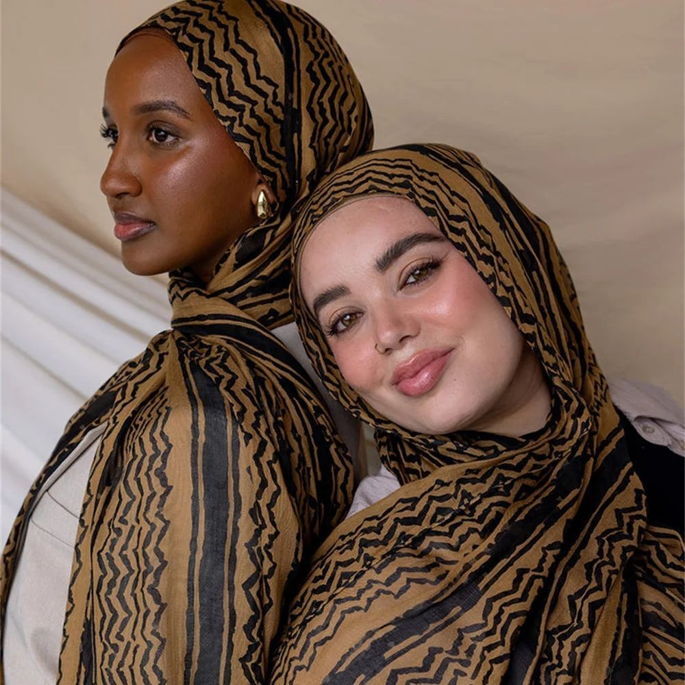 

New Design Striped Keffiyeh Hijab Wave Printed Chiffon Scarf Women Islamic Muslim Scarves Shawl Echarpe Foulard Dubai Hijabs