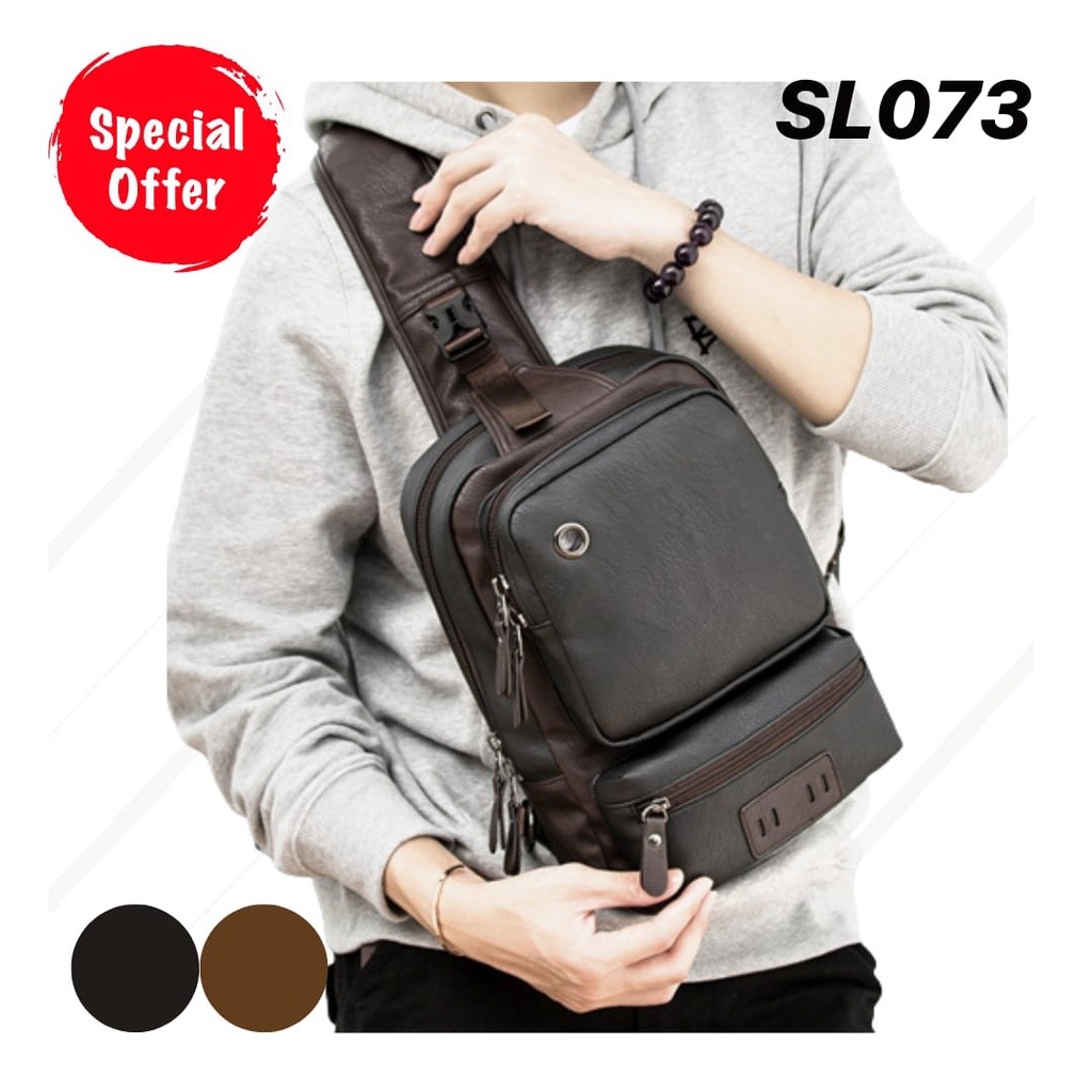SL073 - TAS SELEMPANG KULIT BESAR PRIA IMPORT SLEMPANG COWOK SELENDANG OLAHRAGA ANTI AIR SLING BAG P