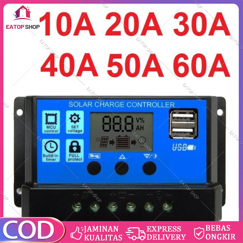 Solar Charge Controller LCD LED Display Solar PWM 12V/24V 50A 60A USB Panel Surya Charge Cell PWM /c