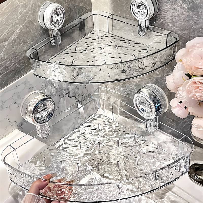 Shower Suction Cup Shelf Basket Light Glacier Pattern One Second Installation bathroom Organizer Sto