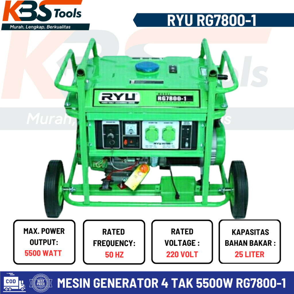 Mesin Genset Bensin RYU 5500 Watt RG 7800-1 Gasoline Generator 4 Tak