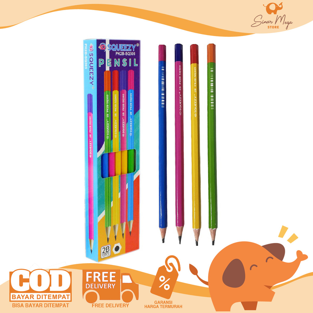 

SQUEEZY Pencil 2B PK2B-SQ305 LUSINAN / 1 Pak Isi 12 Pensil Murah