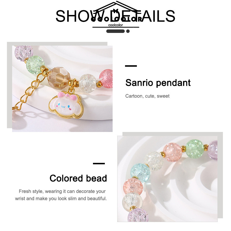 COD  Gelang Kaca Sanrio Frizzling Bead Gelang Kartun Warna-warni Gelang Anak-anak Pelajar-CL