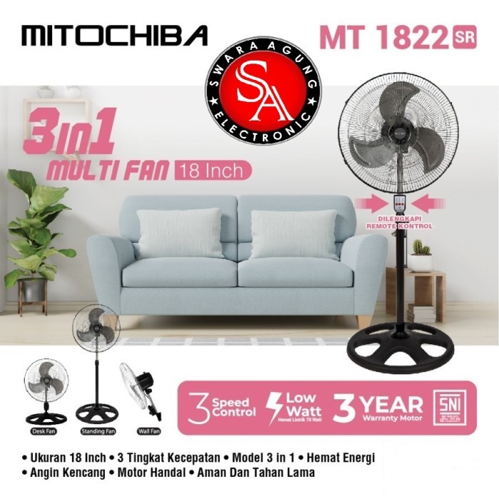 Kipas Angin 3 In 1 Mitochiba 18 Inch Remote Type : MT1822SR (Medan)