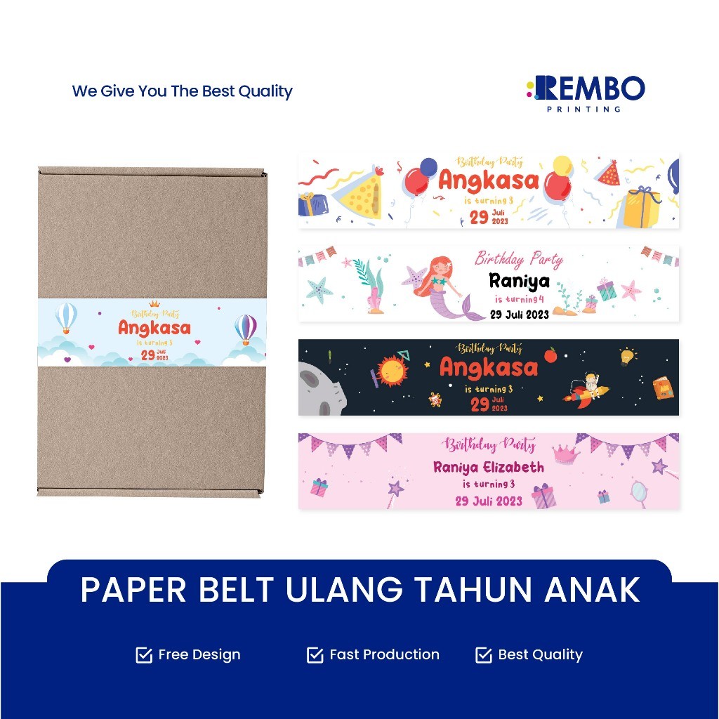 

Paper Belt Ulang Tahun Anak / Paper Sleeve Birthday / Label Segel Box / Paperbelt TERLARIS