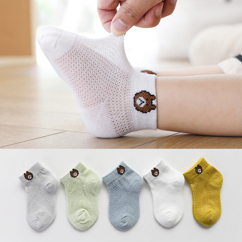 Cotton Baby Short Socks 5 Pairs Toddler Boys Girls Summer Mesh Thin Sock Kids Children Colorful Sock