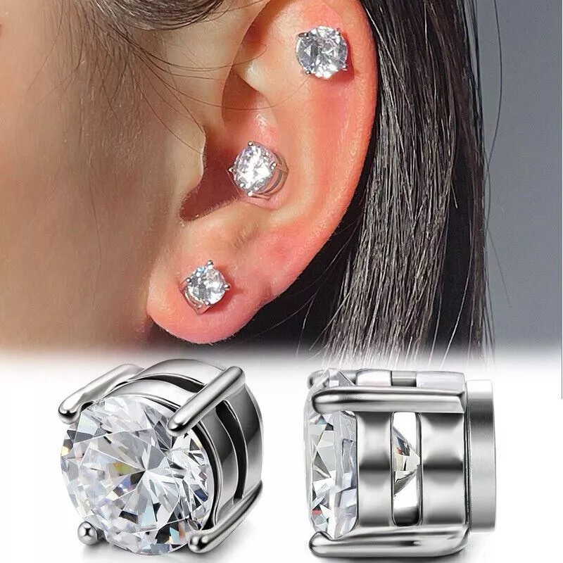 Anting Pria Wanita Baja Titanium 316 Magnet Jepit Telinga Pria Tanpa Tindik Model kristal terlaris