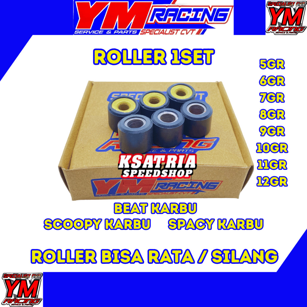 ROLLER 1SET ISI 6PCS/BUTIR YM RACING (Beat Karbu/Scoopy Karbu/Spacy Karbu) | CVT |