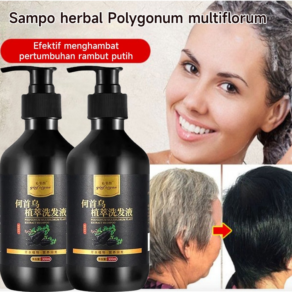 Shampo Penghilang Uban 300ml Penumbuh Rambut Cepat Polygonum Multiflorum Shampoo Penghitam Rambut Be