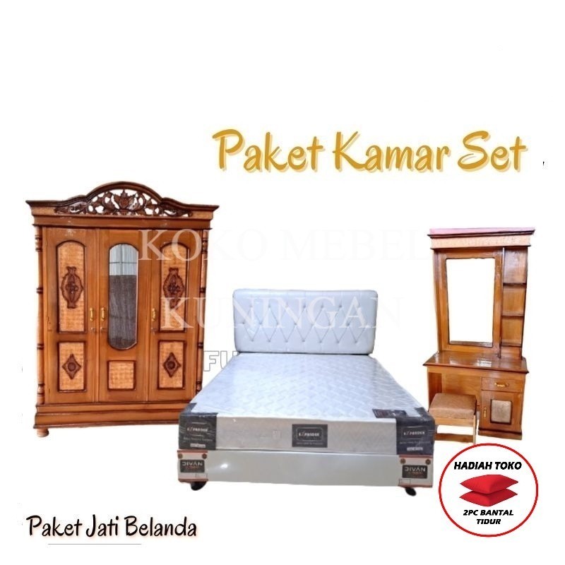(BONUS BANTAL) Paket Lamaran Seserahan Furniture Kamar Set / Spring bed Full Set 160x200 / Paket Lam