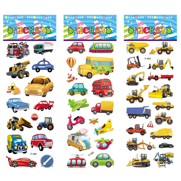 

12 Different Sheets Cartoon Car Sticker 3D Stickers Toys Airplane Vehicles for Children Diary Notebook Decoration Gifts