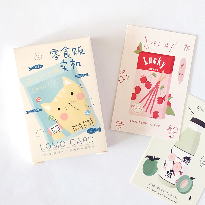 

28 Sheets/Set Cute Cat and Snack Lomo Card Mini Paper Postcard/Greeting Card/Birthday Gift Card Message Card