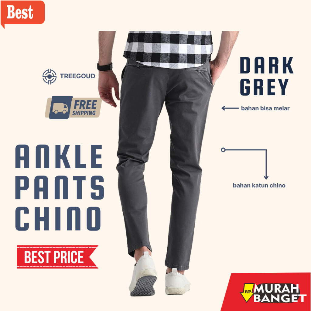 celana chino panjang pria Treegoud Ankle Pants Chino Pria Reguler Fit Celana Angkle Pants Pria Celan