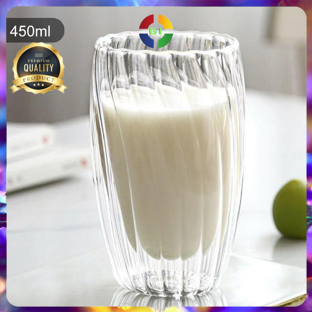 (GI) Gelas Cangkir Kaca Kopi Susu Aesthetic Double Wall  450ml