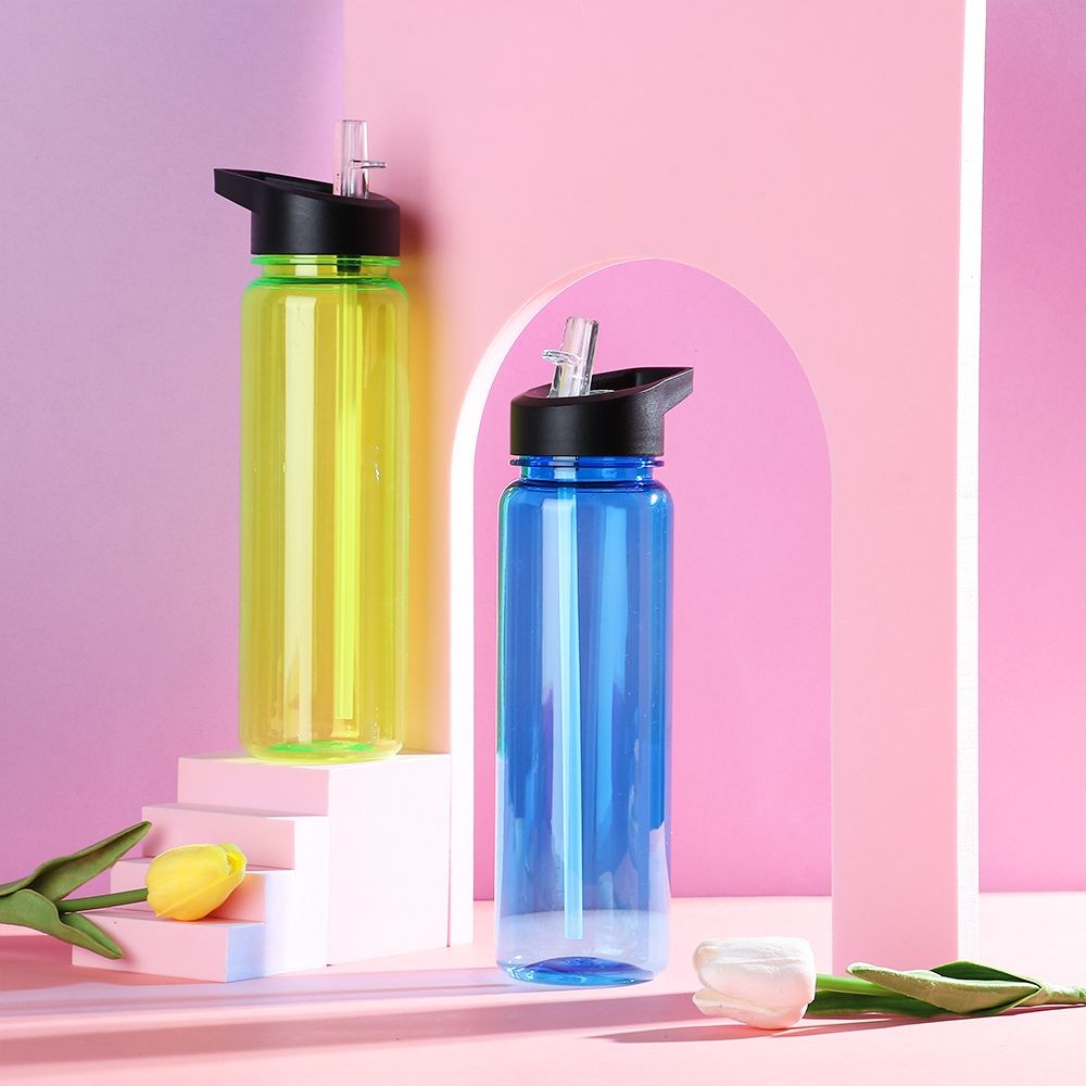 

750ml Sports Water Bottle With Straw Outdoor Plastic Clear Dinkware Travel Camping Portable Leakproof Drinking Cup