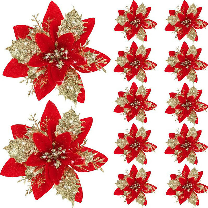 

Glitter Artifical Flowers Merry Tree Decoration Happy New Year Ornaments Xmas Fake Flowers Natal