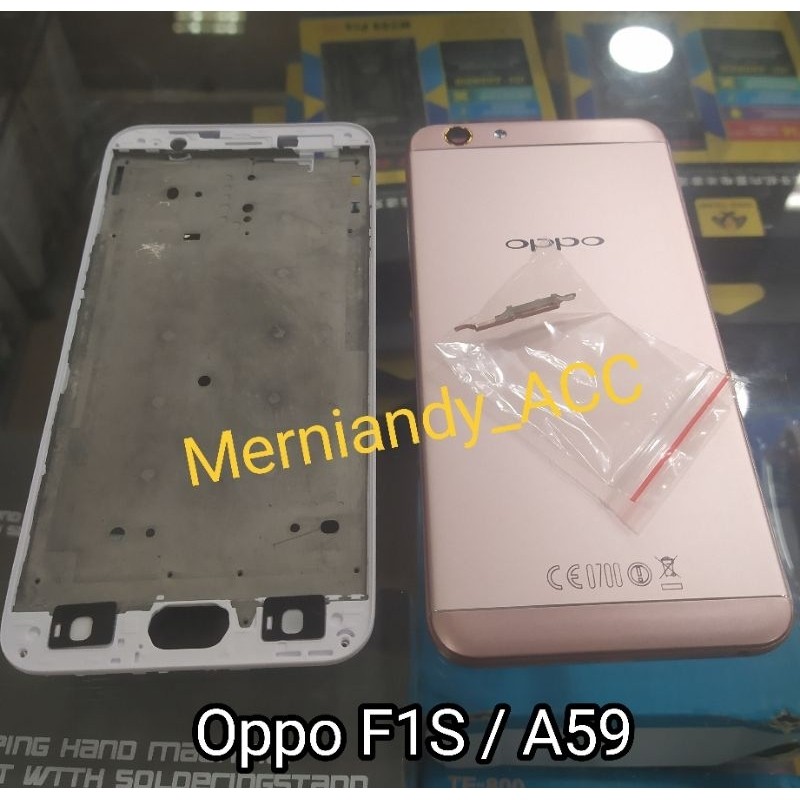 CESING KESING HAUSING FULLSET FRAME LCD OPPO F1S / A59 BACKDOOR DAN FRAME TULANG TENGAH