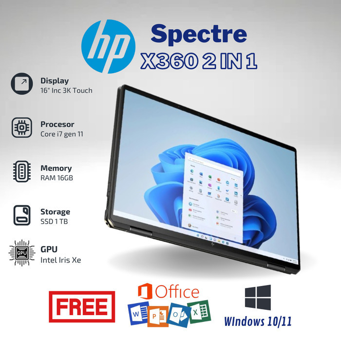 Laptop 2in1 HP Spectre X360 Intel Core i7 RAM 16GB SSD 1 TB Second Berkualitas