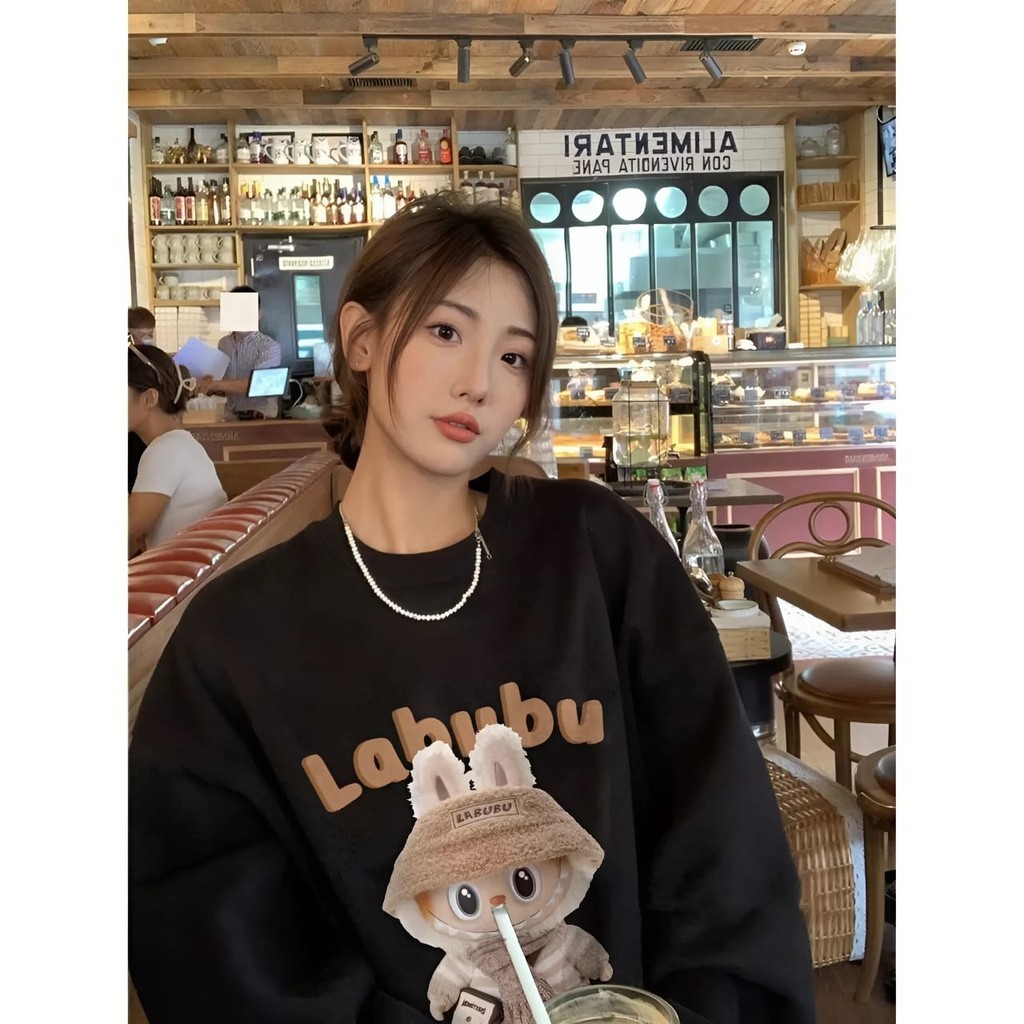 [12.12 Birthday Sale] Umy - Labubu Topi Sweater Wanita Remaja Fleece Tebal Premium Apk Sablon All Si