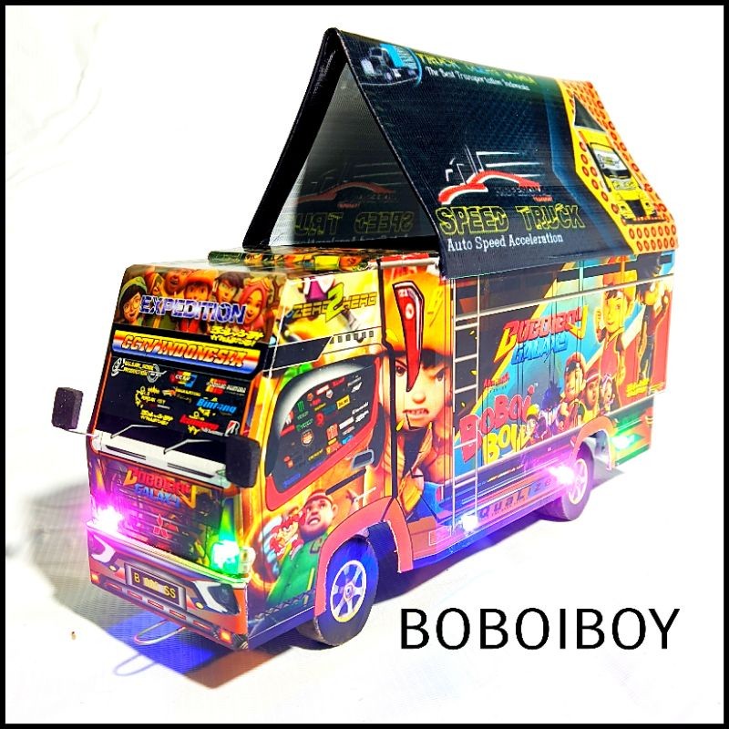 JU87Y Miniatur Truk Oleng Ukuran Besar Jumbo 42cm Lampu Terpal Roda Kayu