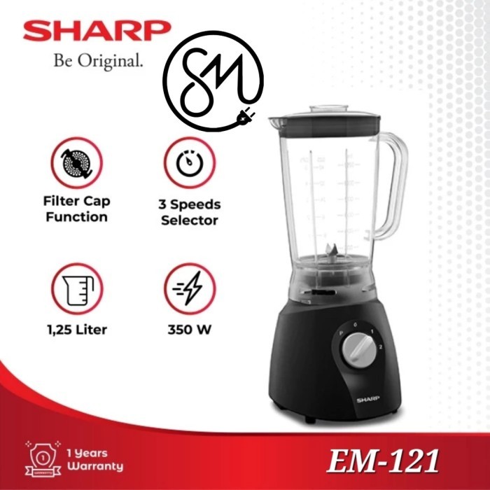 Blender Sharp 1.25 Liter EM-121BK 2in1 Pelumat EM121BK EM 121 BK