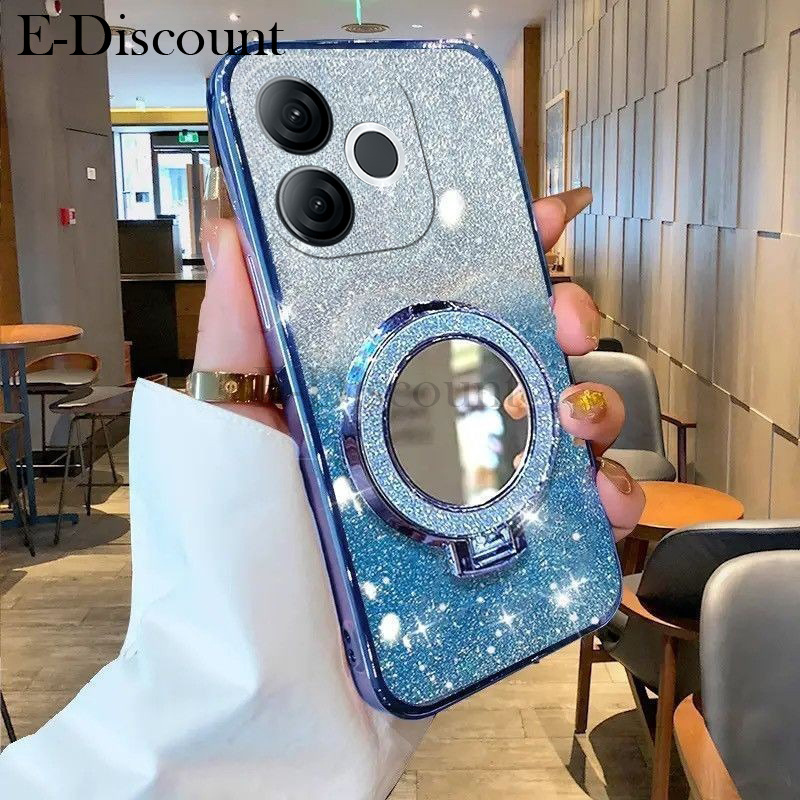 New Phone case itel A80 Back cover with Makeup Mirror Holder Stand Luxury Shiny Gradient Plating Gli
