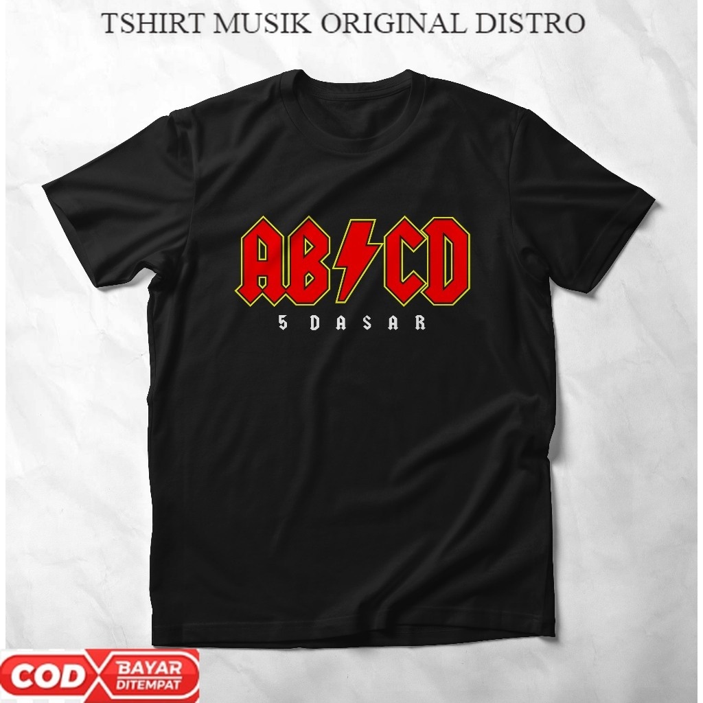 tshirt band metal ABCD parodi ACDC 5 Dasar | Kaos metal Plesetan | Kaos Distro Pria wanita unisex