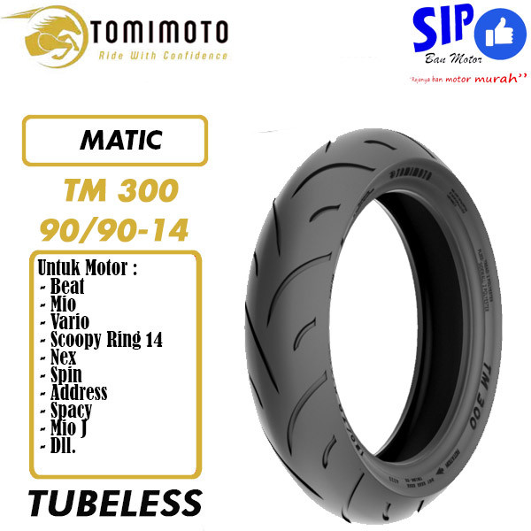 Ban motor matic Tomimoto TM300 ukuran 90 90 14 Tubeless Untuk motor beat mio vario 125