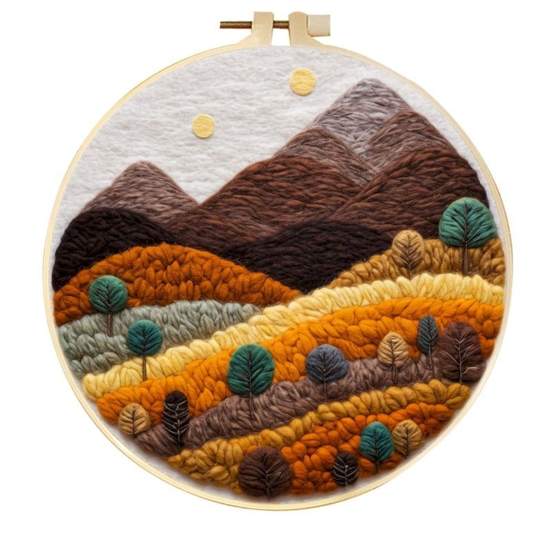 

Diy Wool Felt Painting Kit Mountain Landscape Creative Wool Needle Felt Painting Complete Kit Gift Handicraft 20x20cm