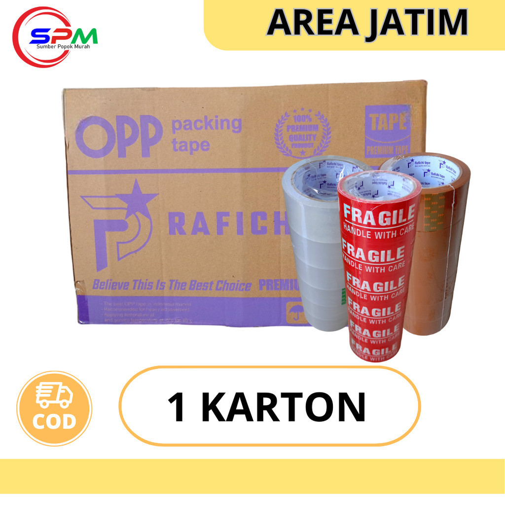 

LAKBAN COKLAT, LAKBAN BENING 90 YARD, LAKBAN FRAGILE 50 YARD PER KARTON ISOLASI SELOTIP 45MM PER 1 KARTON SPM