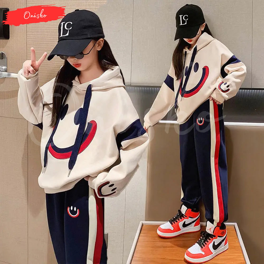 Jaket Hoodie KOMBINASI STRIP Motif SMILE 2 WARNA Anak Cowok Cewek Laki Laki Perempuan Unisex Bahan F