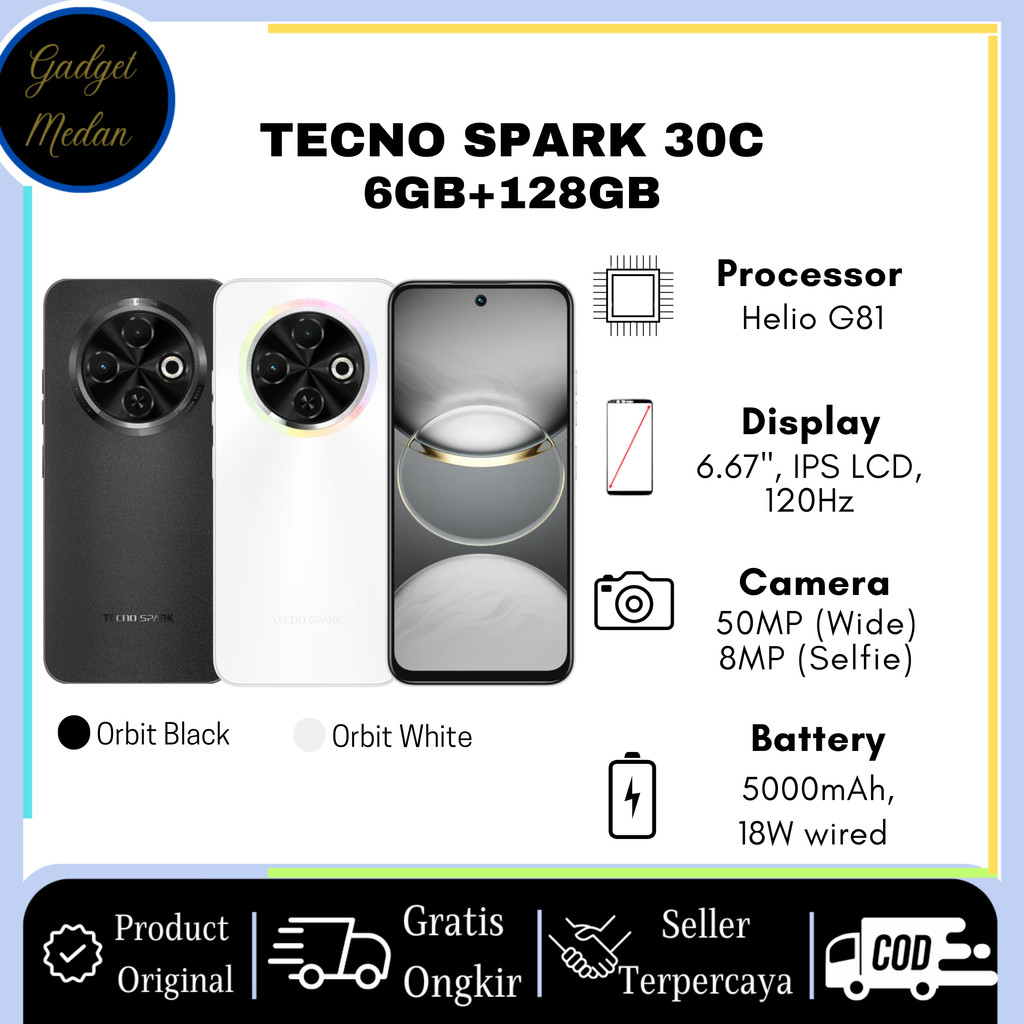 HP TECNO SPARK 30C NFC RAM 6GB/128GB 8GB/256GB GARANSI RESMI -GadgetMedan