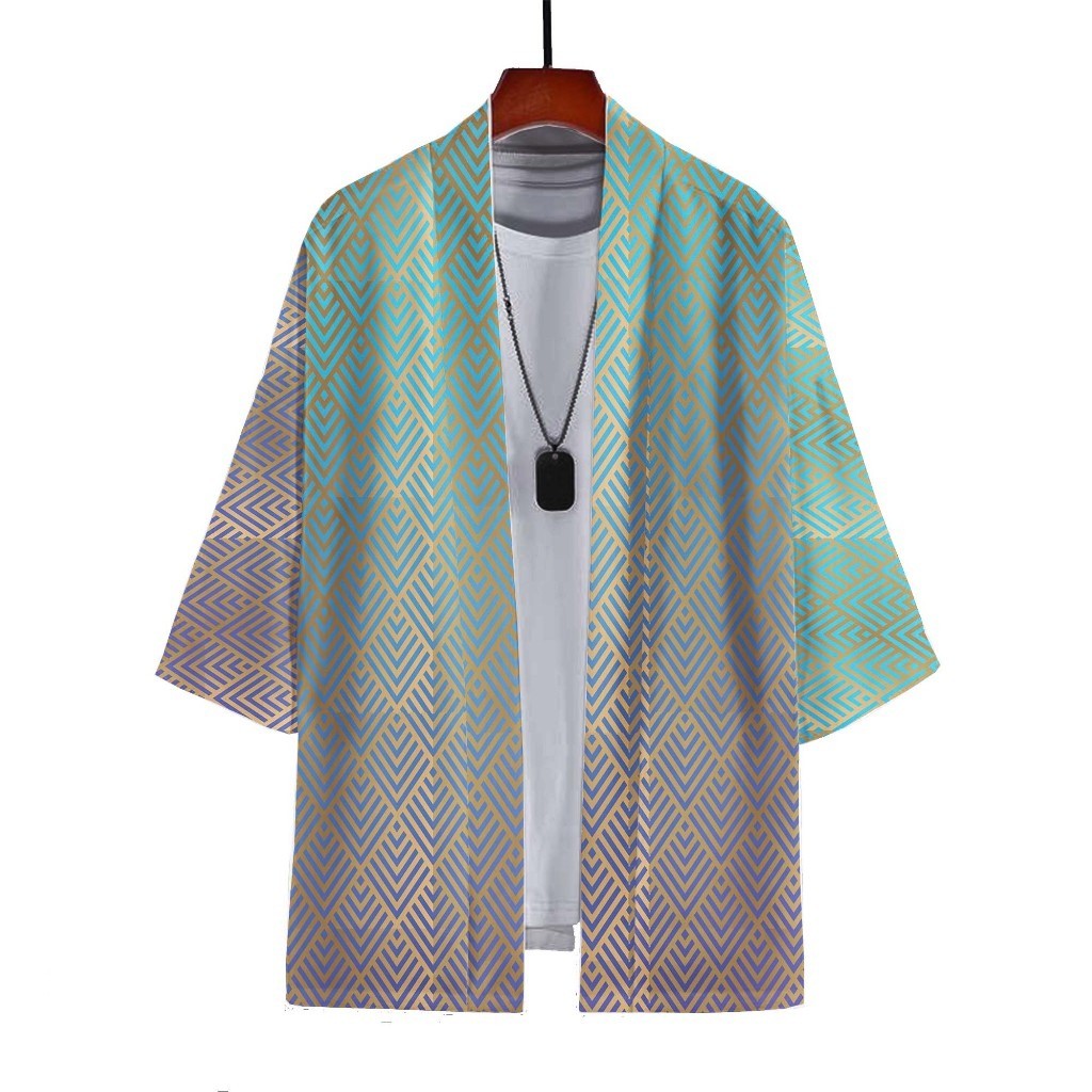 Outer Kimono Pria Outer Loose Casual Lengan 3/4