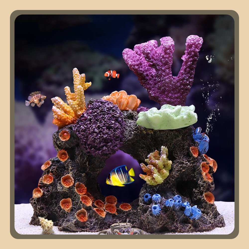 artificial coral reef tank, hiasan aquarium terumbu karang laut buatan, dekorasi aquarium terumbu ka