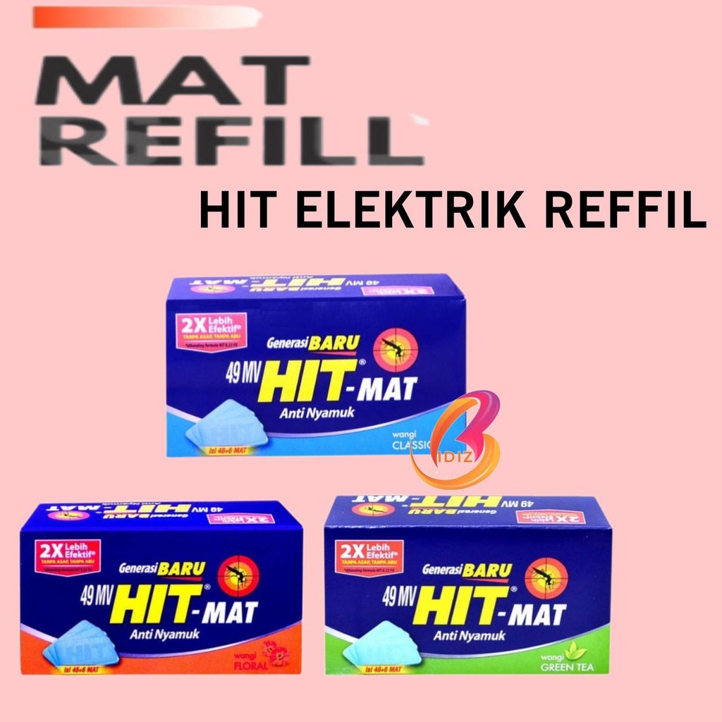Isi Ulang Refil Hit Mat Obat Anti Nyamuk Elektrik Aroma Green, Classic, Floral Tea 18+9 Sachet refil