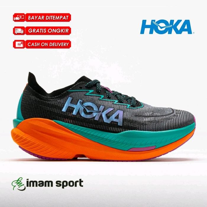 Sepatu Pria Hoka One One Mach X2 Hoka Mach X 2 Black Electric Aqua Casual Running Road Outdoor Mans 