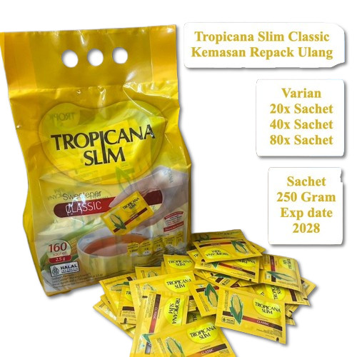 

Gula Diet Tropicana Slim CLASSIC 20x 40x 80x Kemas Ulang / Sachet 2.5 Gram