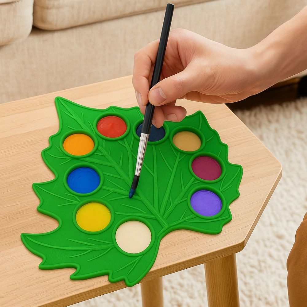 

Durable Green Leaf Watercolor Palette Plant Shape Reusable Paint Palette Removable Mixing Tray Oil Paint