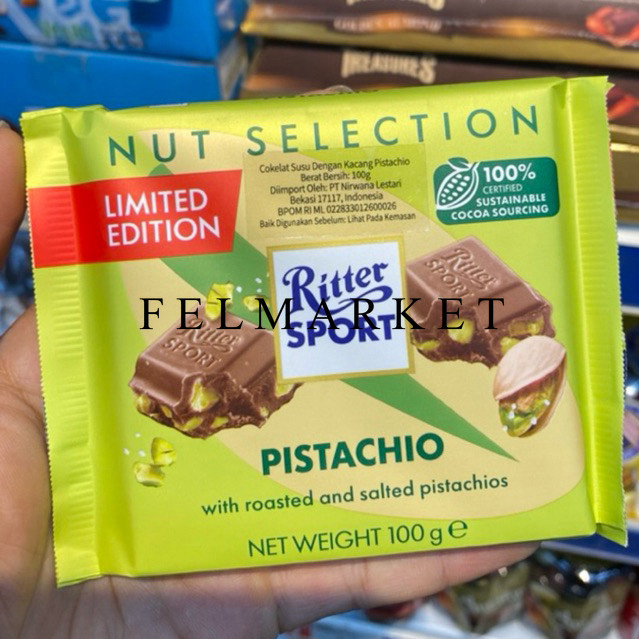 

Ritter Sport Pistachio With Roasted / Cokelat Susu Dengan Kacang Pistachio / 100 gr