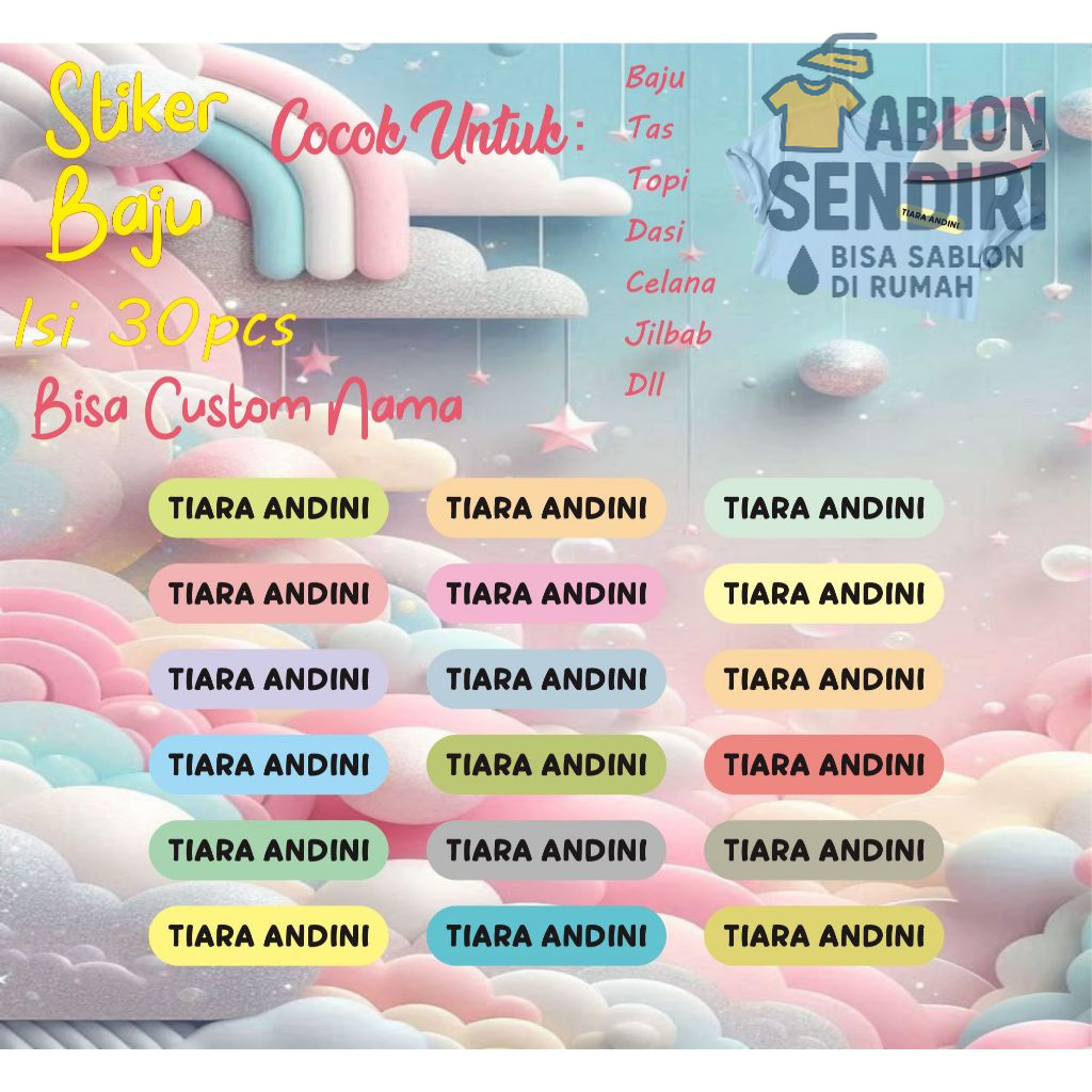 

Stiker Label Nama/Stiker Setrika Baju Untuk Anak-anak dan Dewasa Custom Nama Bahan Dtf Isi 30pcs