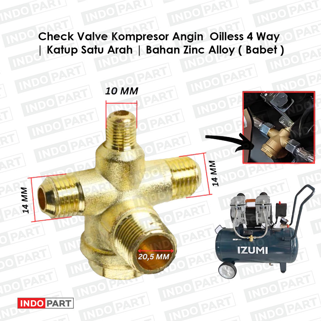Check Valve Kompresor Oilless 4 Way | Katup Satu Arah Kompresor Silent Tanpa Oli