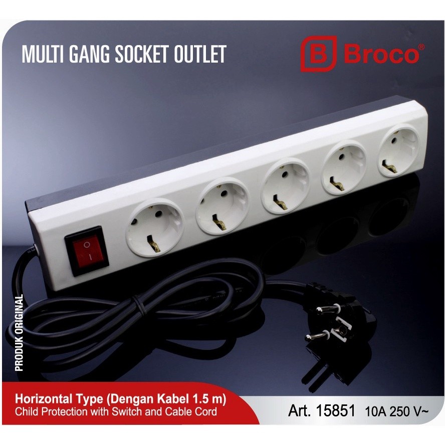 BROCO 15851 Stop Kontak 5 Lubang + Switch + KABEL