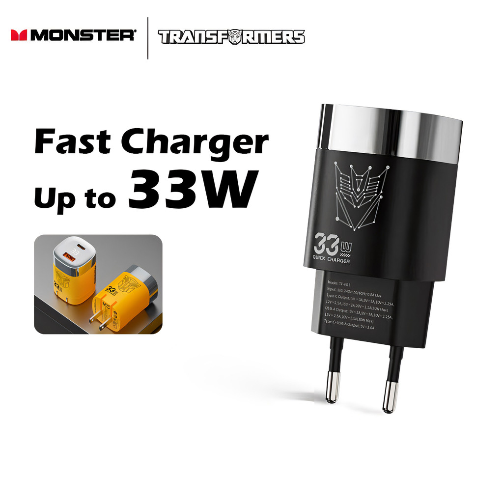 Monster x Transformers K01/ K02 Adaptor Kepala Charger PD 33W Fast Charger Digital Display