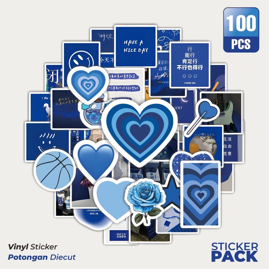 

MURAH 100 PCS Stiker INS Cute Blue [Biru Lucu] Waterproof Aesthetic- Untuk Laptop, Motor, dan Helm - Paper Stationery Pack