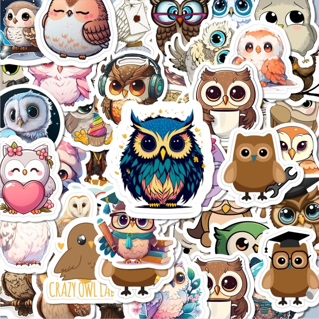 

100PCS Lucu Stiker Owl [Burung Hantu] Stiker Aesthetic Stiker Anti Air Stikers Berperekat Waterproof sticker decal buat Motor Helm Buku Journal Koper Casing HP Laptop Botol Minum Hadiah anak