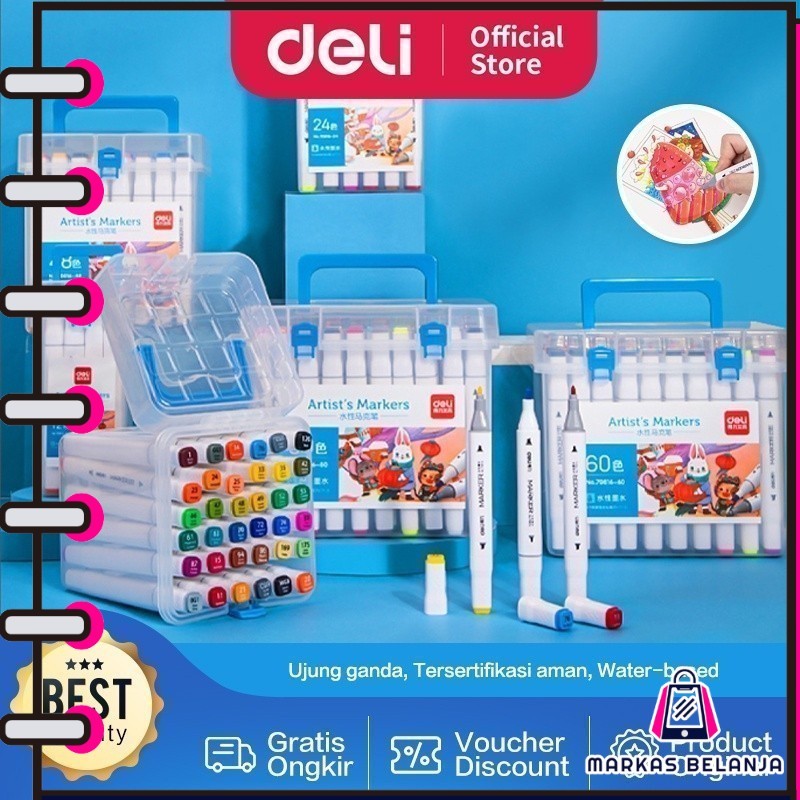 

MARKAS DELI039 Deli Sketch Marker / Water-based Marker / Spidol Sketsa Double Tip 80 Warna 70816 Y1679