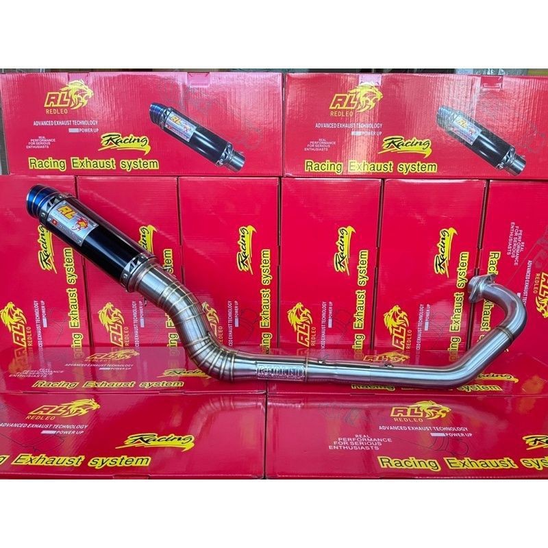 RED LEO RACING EXHAUST/KNALPOT RACING UNTUK MX KING MODEL BLACK & CARBON DIJAMIN ORI PRODUK 100%