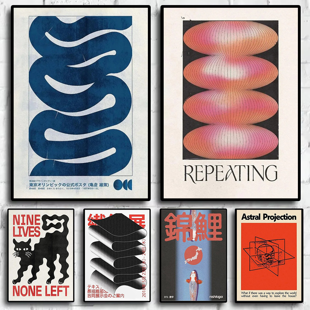 

Abstract Japanese Vintage Koi Poster Picture Canvas Painting Blue Waves Wall Art Home Decoration Print Bedroom Living Room Decor